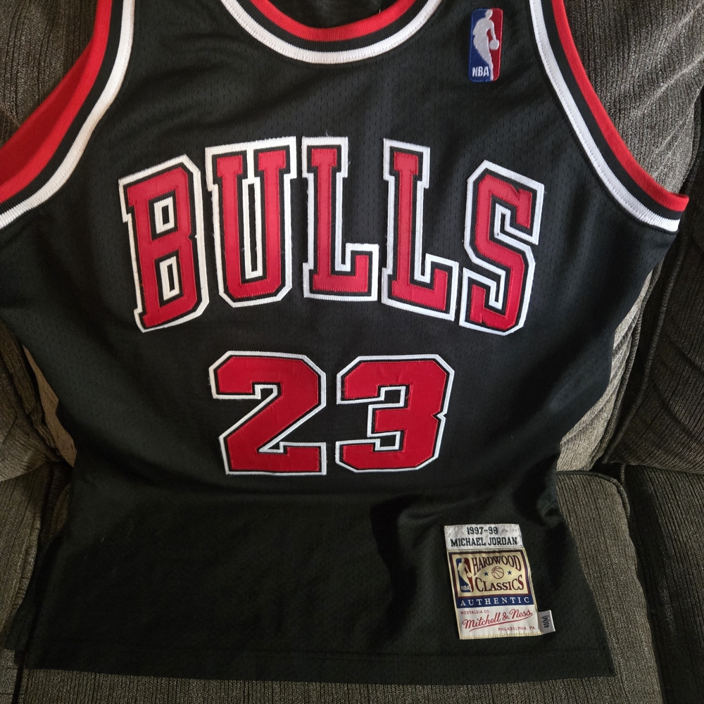 Mitchell & Ness Black and Red Bulls Jersey